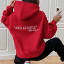 Ezwear sudadera con capucha de punto de manga larga con caida en los hombros y estampado de lema, otono/invierno para mujer