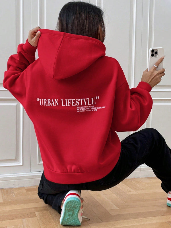 Ezwear sudadera con capucha de manga larga de unicolor con estampado de letra, uso casual diario