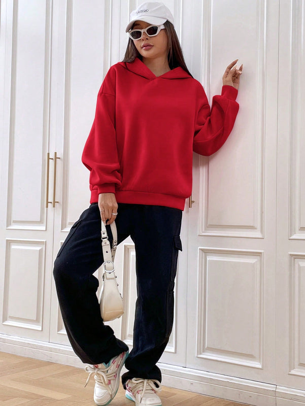 Ezwear sudadera con capucha de manga larga de unicolor con estampado de letra, uso casual diario