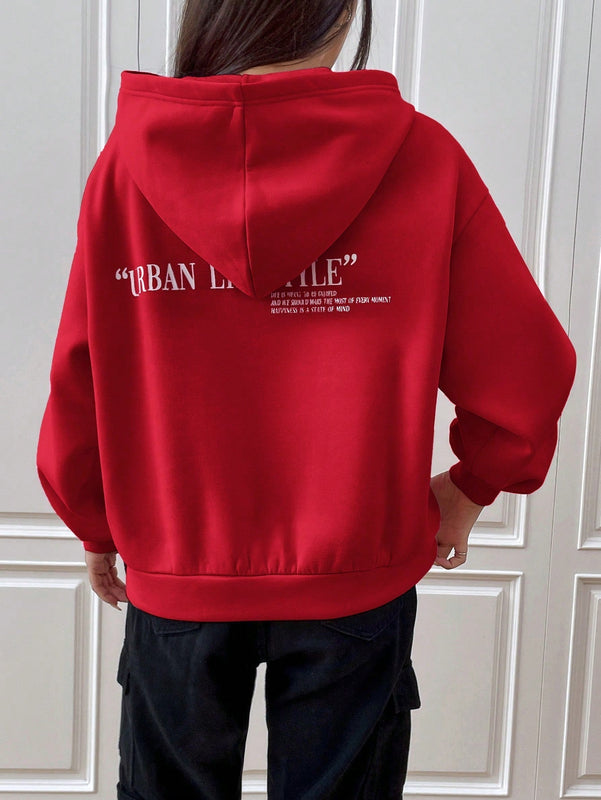Ezwear sudadera con capucha de manga larga de unicolor con estampado de letra, uso casual diario