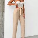 Pantalones elegantes de unicolor con cinturon para mujer