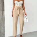 Pantalones elegantes de unicolor con cinturon para mujer