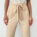Pantalones elegantes de unicolor con cinturon para mujer