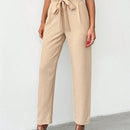 Pantalones elegantes de unicolor con cinturon para mujer