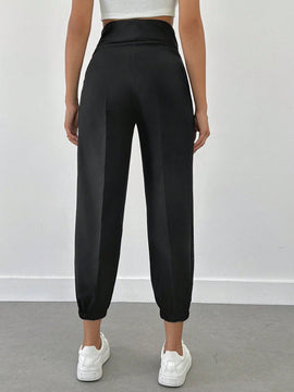 Pantalones jogger de unicolor con detalle en la cintura para mujer