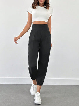 Pantalones jogger de unicolor con detalle en la cintura para mujer