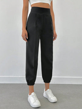Pantalones jogger de unicolor con detalle en la cintura para mujer