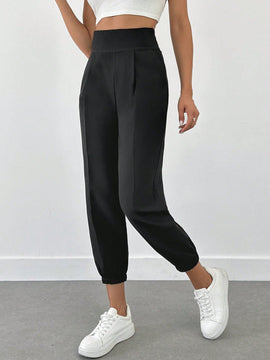 Pantalones jogger de unicolor con detalle en la cintura para mujer