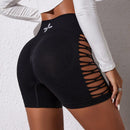 Pantalones cortos deportivos informales de cintura alta con diseno calado para mujer