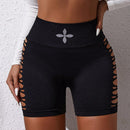 Pantalones cortos deportivos informales de cintura alta con diseno calado para mujer