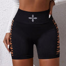 Pantalones cortos deportivos informales de cintura alta con diseno calado para mujer