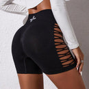 Pantalones cortos deportivos informales de cintura alta con diseno calado para mujer