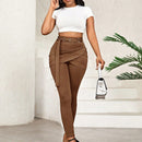 Lady pantalones casuales ajustados de unicolor 2 en 1 para mujer