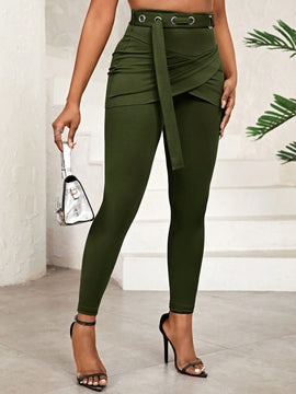 Lady pantalones casuales ajustados de unicolor 2 en 1 para mujer