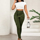 Lady pantalones casuales ajustados de unicolor 2 en 1 para mujer