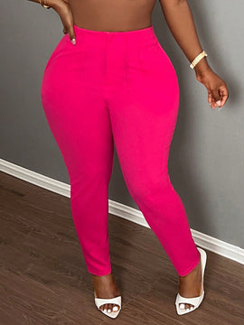 Slayr pantalones de trabajo para mujer de cintura alta, corte delgado y plisado tipo papel clip de color liso minimalista, para verano 2024