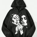 Ezwear sudadera informal tipo streetwear con lema, con corte holgado, estampado negro y rosa, para mujer, otono invierno