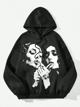 Ezwear sudadera informal tipo streetwear con lema, con corte holgado, estampado negro y rosa, para mujer, otono invierno