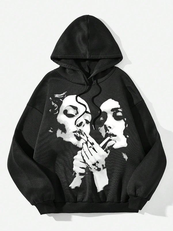 Ezwear sudadera informal tipo streetwear con lema, con corte holgado, estampado negro y rosa, para mujer, otono invierno