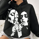 Ezwear sudadera informal tipo streetwear con lema, con corte holgado, estampado negro y rosa, para mujer, otono invierno