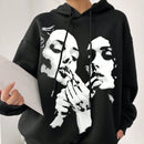 Ezwear sudadera informal tipo streetwear con lema, con corte holgado, estampado negro y rosa, para mujer, otono invierno