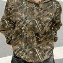 Muchic sudadera con capucha con estampado de leopardo minimalista informal, impreso en toda la prenda, otono invierno
