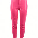 Pantalones de aspecto de piel sexy, de cintura alta, ajustados y elasticos, para mujeres
