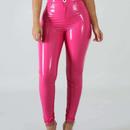 Pantalones de aspecto de piel sexy, de cintura alta, ajustados y elasticos, para mujeres