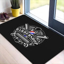 Una alfombra de puerta de franela con estampado de peine neón para peluquería, un centímetro de grosor, alta calidad, bienvenida en la cocina, pasillo, sala de estar, dormitorio y lavandería - fácil de limpiar, duradera, resistente, disponible en Navidad