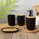 Conjunto de accesorios de baño de 4 piezas, dispensador de jabón de plástico de 350 ml con tapa de bambú, sin BPA, independiente, no necesita electricidad.
