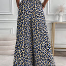 Lune pantalones de mujer de pierna ancha con cintura elastica y estampado de leopardo, atuendo casual para vacaciones o profesores