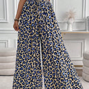 Lune pantalones de mujer de pierna ancha con cintura elastica y estampado de leopardo, atuendo casual para vacaciones o profesores