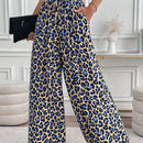 Lune pantalones de mujer de pierna ancha con cintura elastica y estampado de leopardo, atuendo casual para vacaciones o profesores