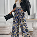 Lune pantalones de mujer de pierna ancha con cintura elastica y estampado de leopardo, atuendo casual para vacaciones o profesores