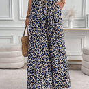 Lune pantalones de mujer de pierna ancha con cintura elastica y estampado de leopardo, atuendo casual para vacaciones o profesores