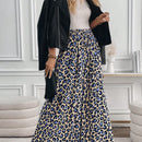 Lune pantalones de mujer de pierna ancha con cintura elastica y estampado de leopardo, atuendo casual para vacaciones o profesores