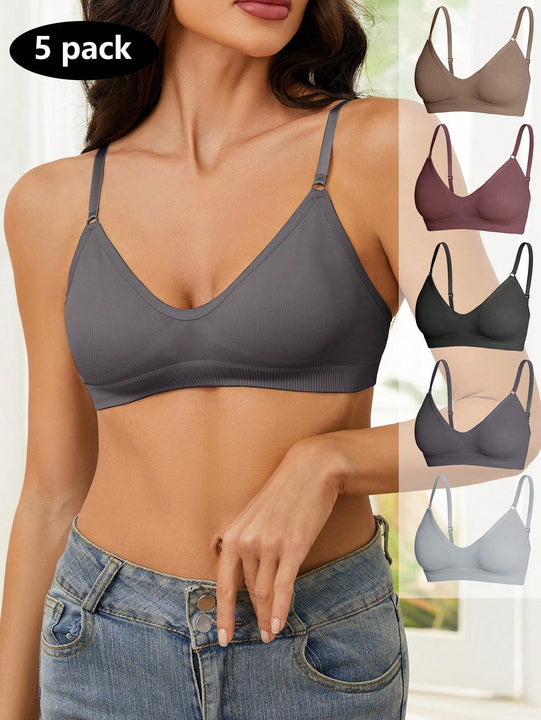 5 piezas/set sujetadores casuales sin costuras de mujer de punto de canale solido