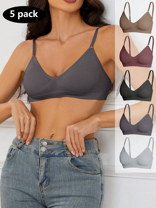 5 piezas/set sujetadores casuales sin costuras de mujer de punto de canale solido