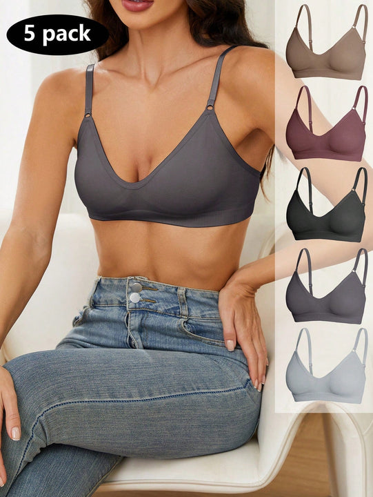 5 piezas/set sujetadores casuales sin costuras de mujer de punto de canale solido