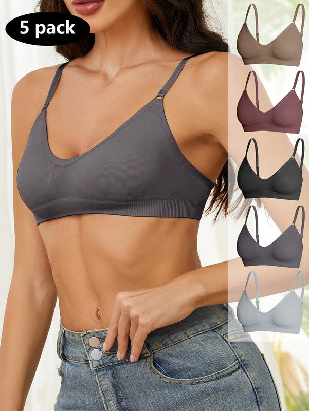 5 piezas/set sujetadores casuales sin costuras de mujer de punto de canale solido