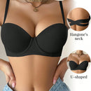 Sujetador negro brillante con tazas sexys para nina, sujetador con aros semi-comodo con aros push-up, tiras de sujetador versatiles para uso diario, sujetador sensorial