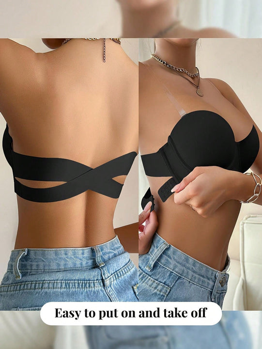 Sujetador negro brillante con tazas sexys para nina, sujetador con aros semi-comodo con aros push-up, tiras de sujetador versatiles para uso diario, sujetador sensorial