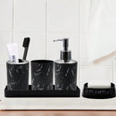 Conjunto de accesorios de baño de 5 piezas de mármol negro - Plástico duradero, soporte para cepillos de dientes, 2 vasos, dispensador de jabón, jabonera con bandeja