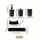 Conjunto de accesorios de baño de 5 piezas de mármol negro - Plástico duradero, soporte para cepillos de dientes, 2 vasos, dispensador de jabón, jabonera con bandeja