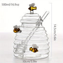 Tarro dispensador de miel de vidrio de 500ml/16.9oz con cucharón - Decoraciones de abeja bumble, Empaquetado inquebrantable, Vidrio resistente al calor, Esencial de cocina