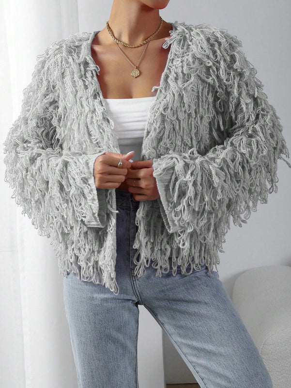 Allurite cardigan casual y elegante de punto con lazo para mujer
