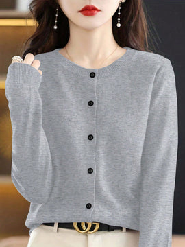 Essnce cardigan suelto y casual de mujer de un solo abotonado, de color liso, manga larga, para otono/invierno