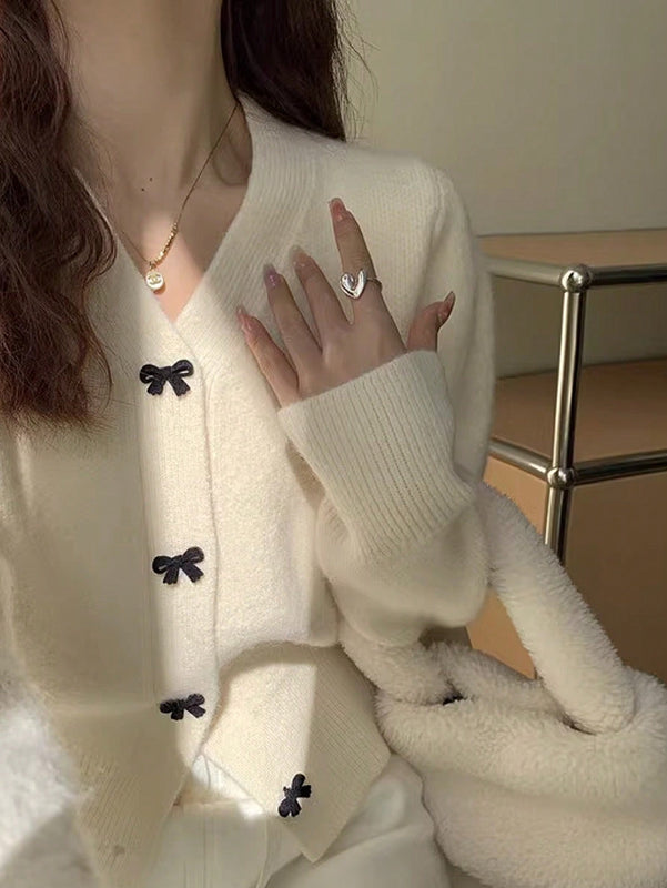 Dazy cardigan informal de mujer con decoracion de lazos, otono