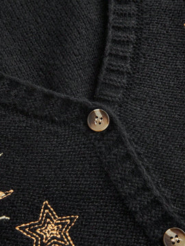 Romwe fairycore sueter tipo cardigan de mujer con bordado de sol y luna en estilo misterioso de bruja para navidad