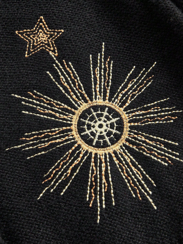 Romwe fairycore sueter tipo cardigan de mujer con bordado de sol y luna en estilo misterioso de bruja para navidad